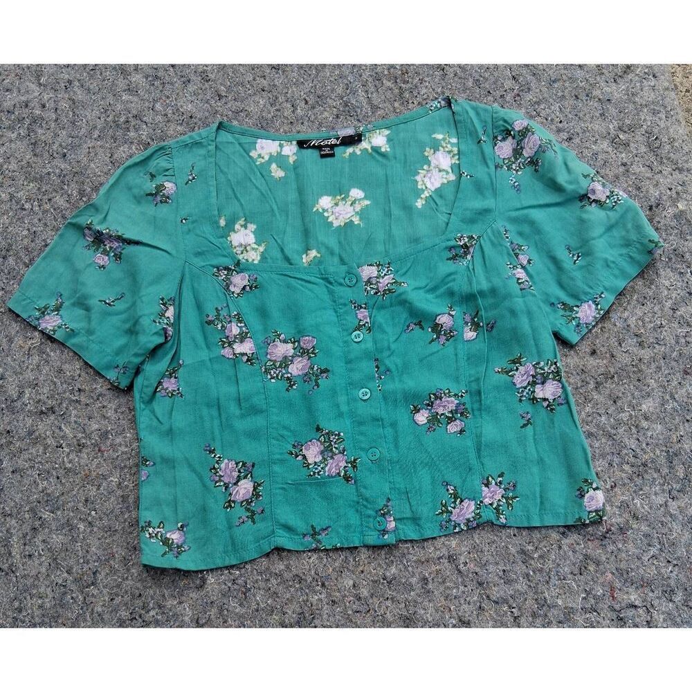 Motel womens small square neck top green floral cottagecore coquette feminine